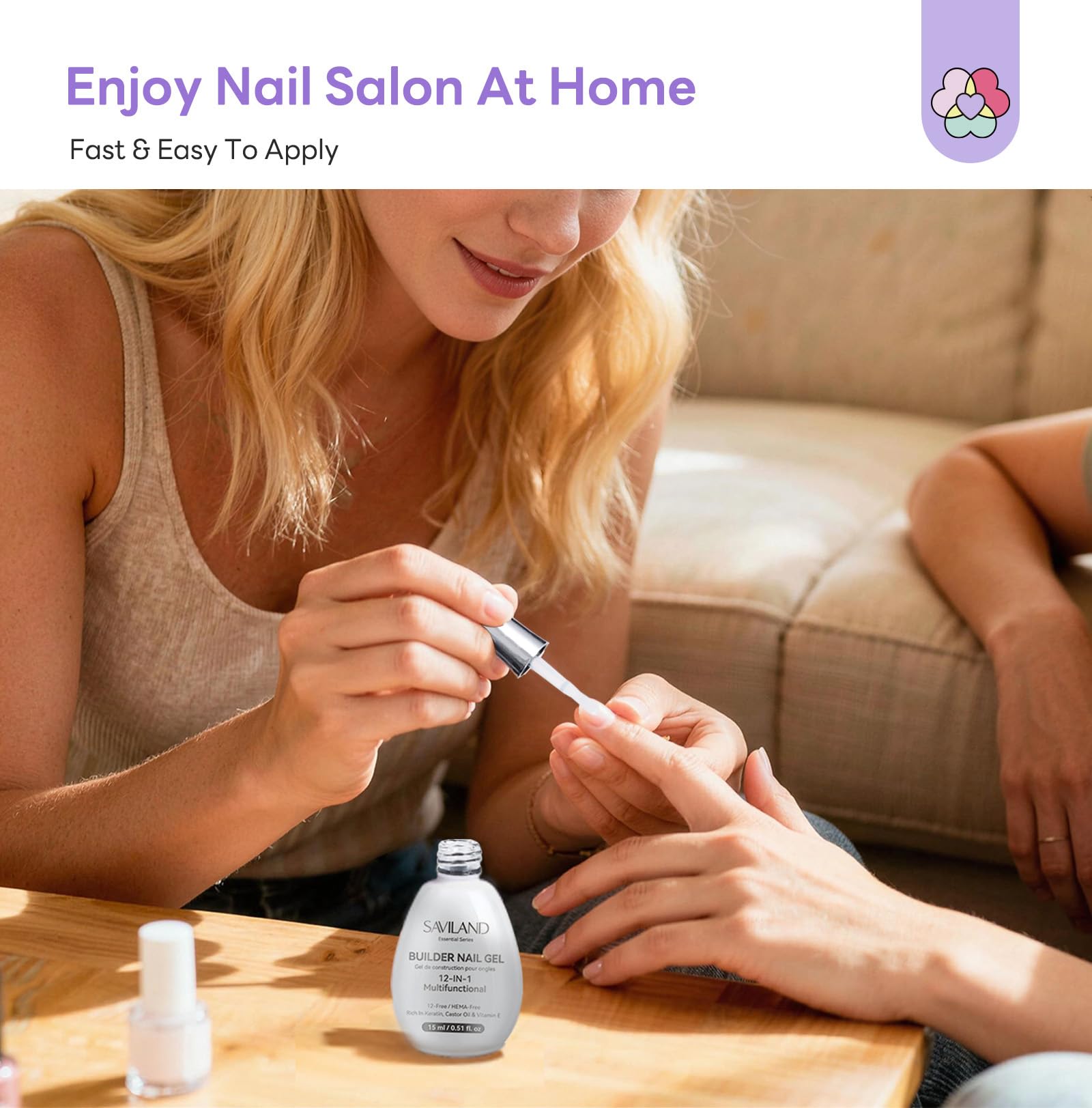 SAVILAND Gel Builder aplicación segura y cómoda para uñas sanas.