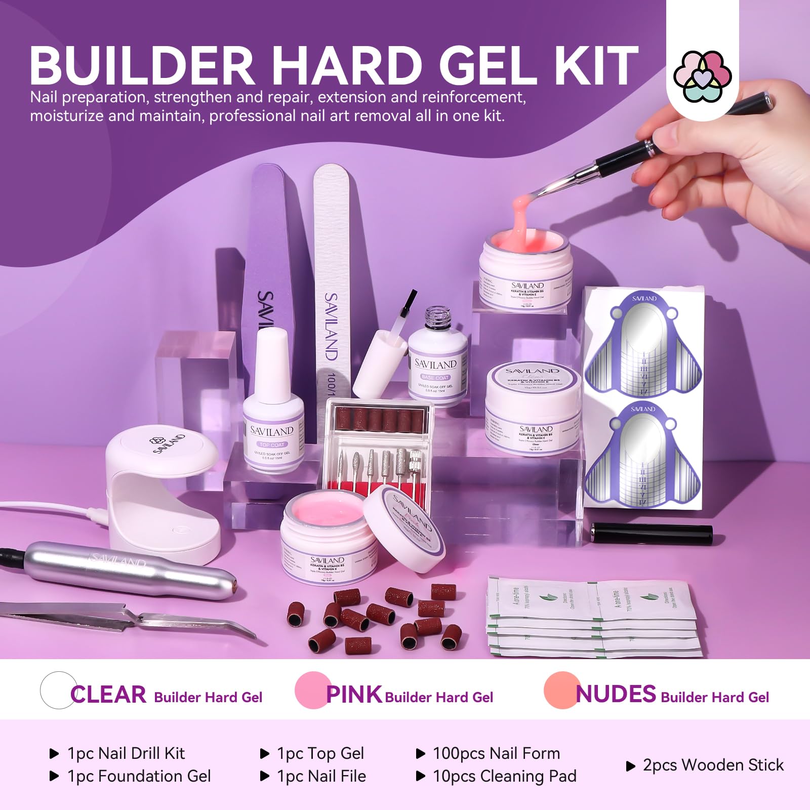 SAVILAND gel de construcción rosado para uñas con aspecto suave y profesional