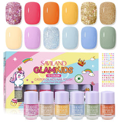 SAVILAND Glamkids 12-colors pack with vibrant shades for playful nail art at home.