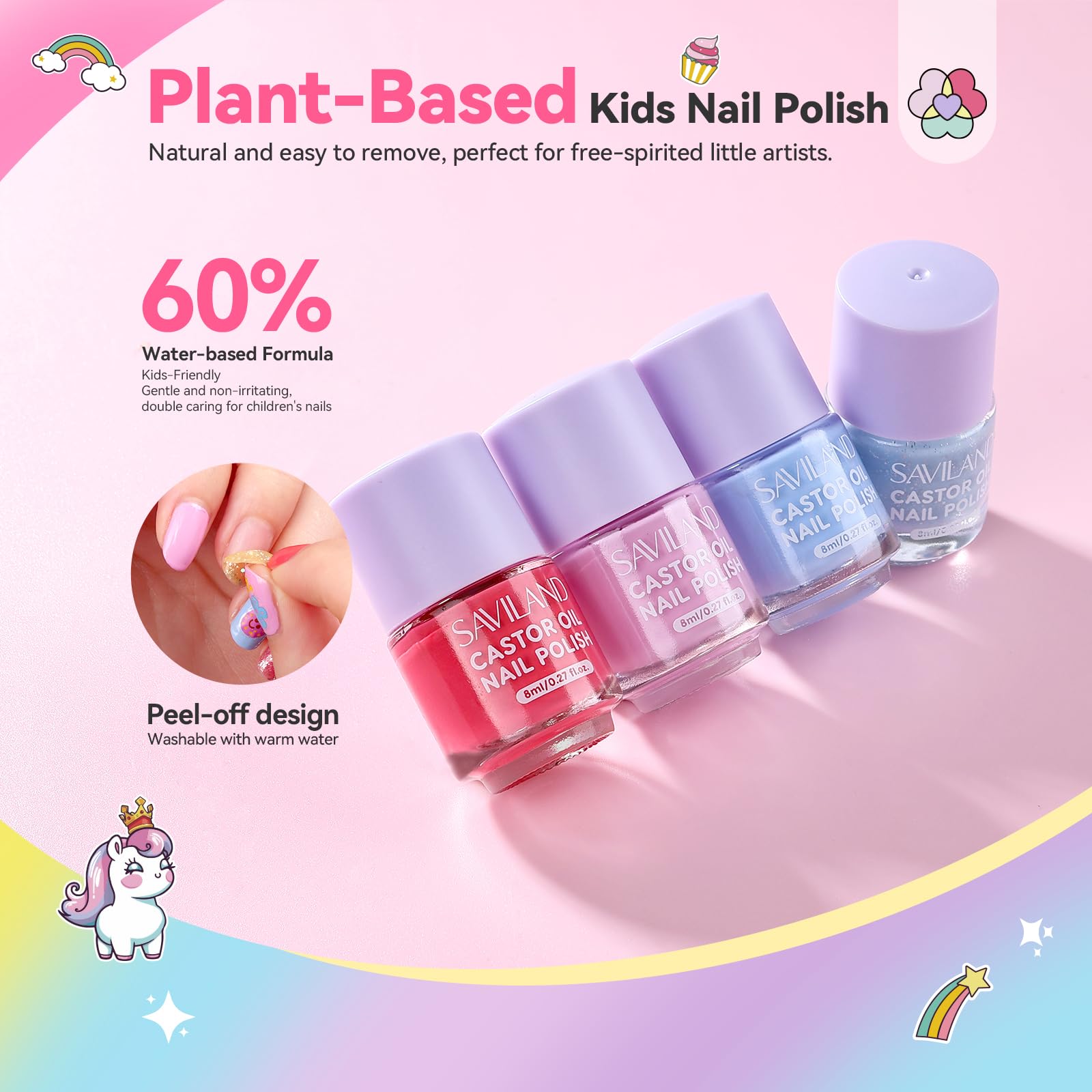 SAVILAND Glamkids peel-off design enables mess-free color changes for kids.