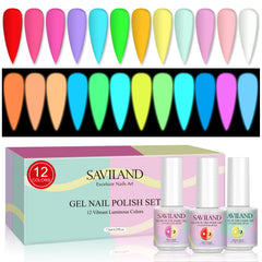 SAVILAND glow en oscuridad: set de 12 colores que brillan para uñas vistosas.
