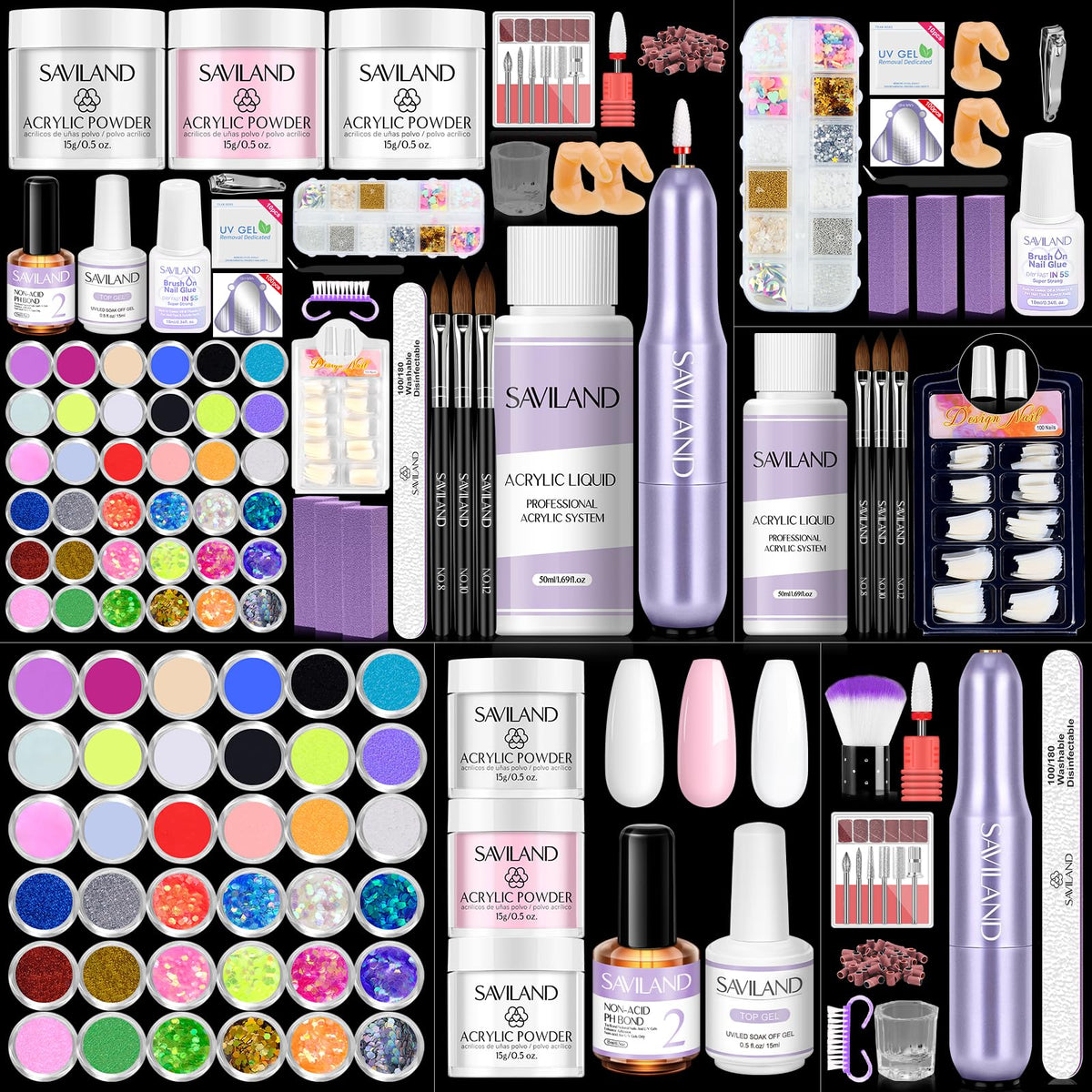 SAVILAND kit acrílico completo para casa con resultados de salón.
