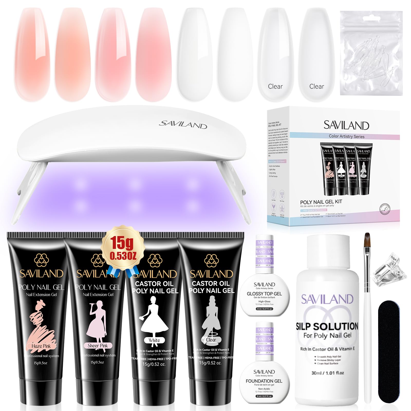 SAVILAND kit poly gel cuatro colores para extensiones en casa