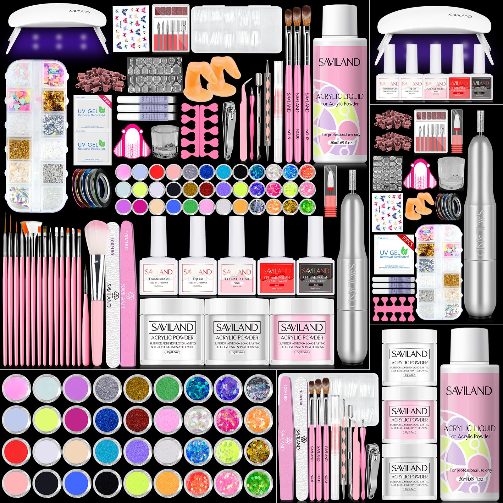 SAVILAND kit de uñas acrílicas con luz UV para manicura en casa