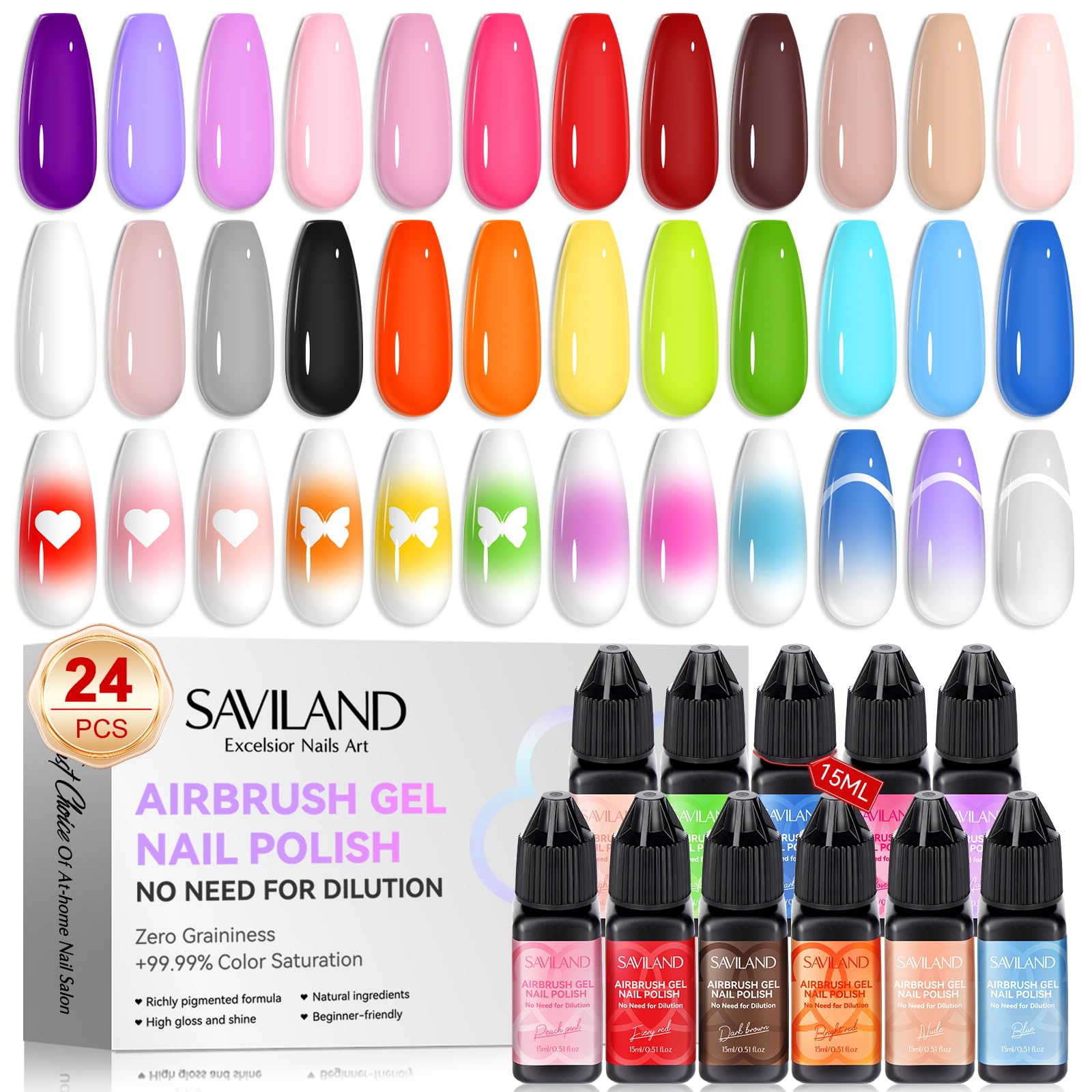 SAVILAND laca gel para aerógrafo, 24 colores, lista para usar.