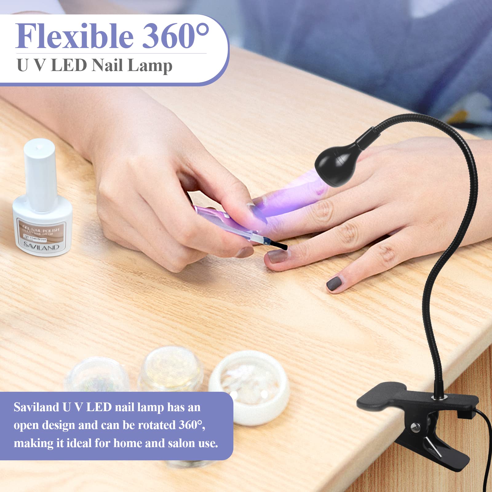 SAVILAND lámpara UV para uñas con clip ajustable y altura flexible