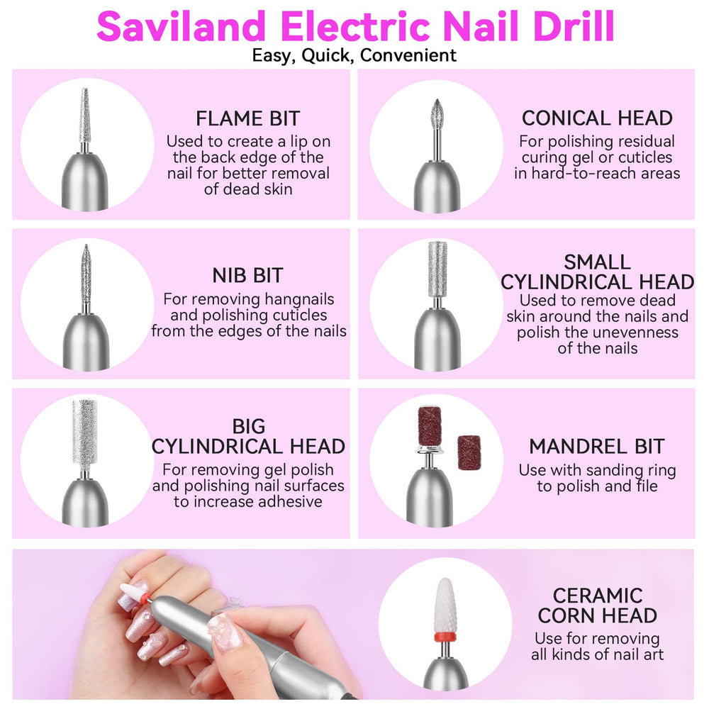 Saviland lima eléctrica uñas: lima eléctrica para dar forma y pulir uñas.