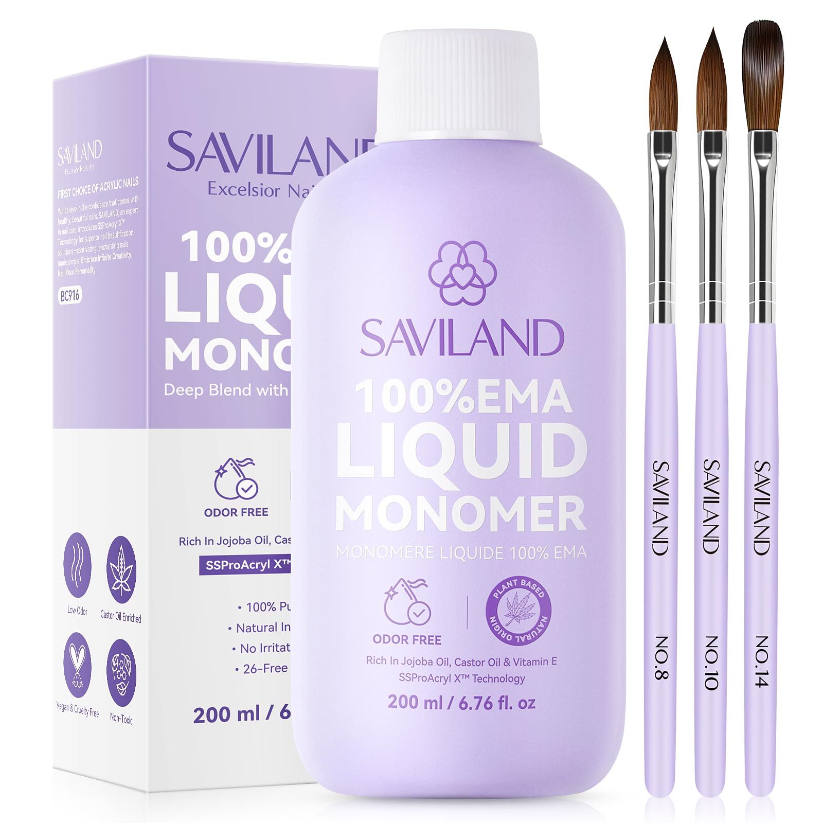 Frasco de SAVILAND Monómero Acrílico de 200 ml, claridad cristalina para uñas duraderas