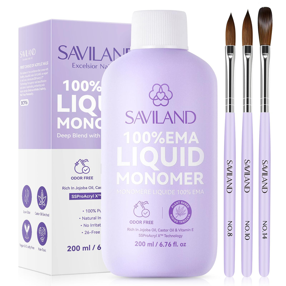 Frasco de SAVILAND Monómero Acrílico de 200 ml, claridad cristalina para uñas duraderas