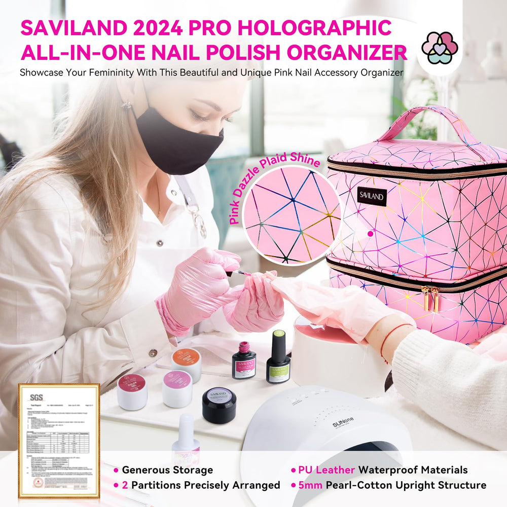 SAVILAND organizador portátil para uñas con diseño hologografico, perfecto para viajar con esmaltes