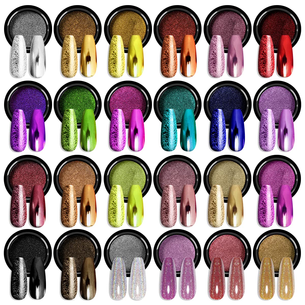 SAVILAND polvo-cromo 24 colores en tarro para uñas con efecto espejo.