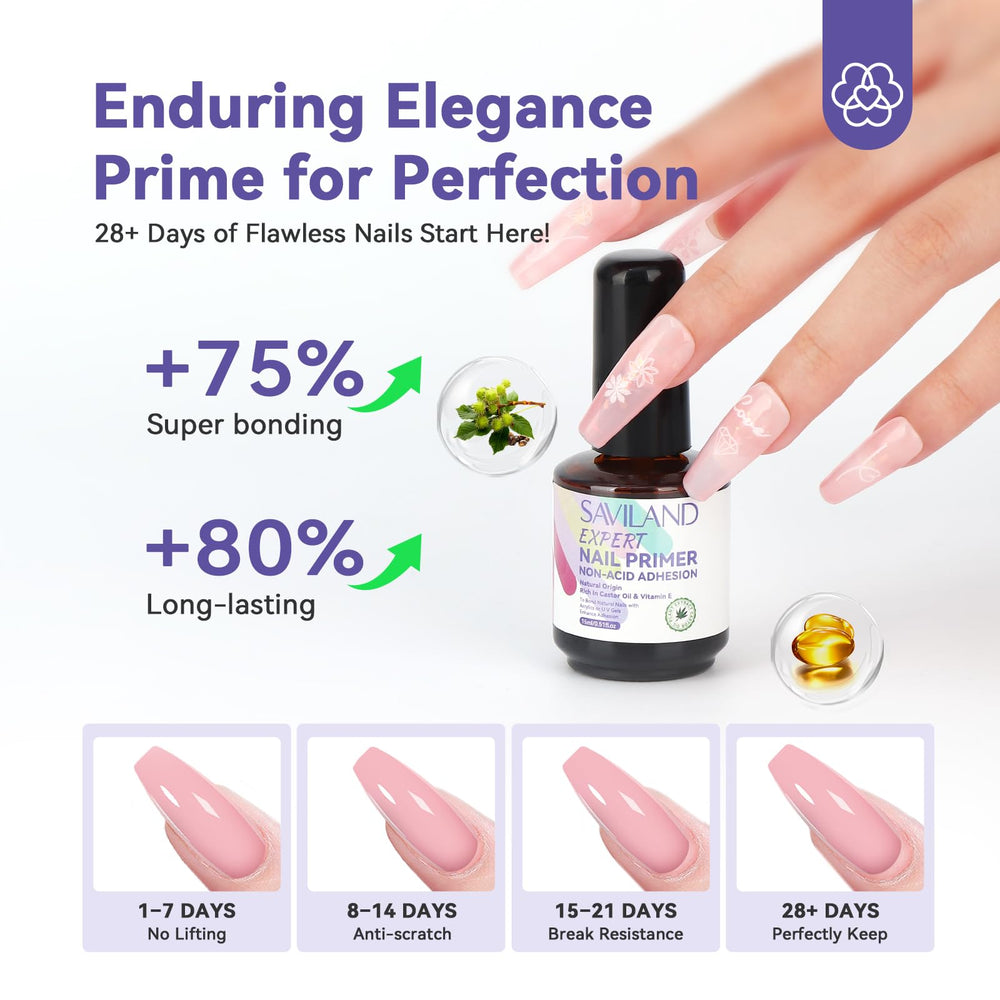 SAVILAND primer compatible con gel, acrílico y polvos para uñas.
