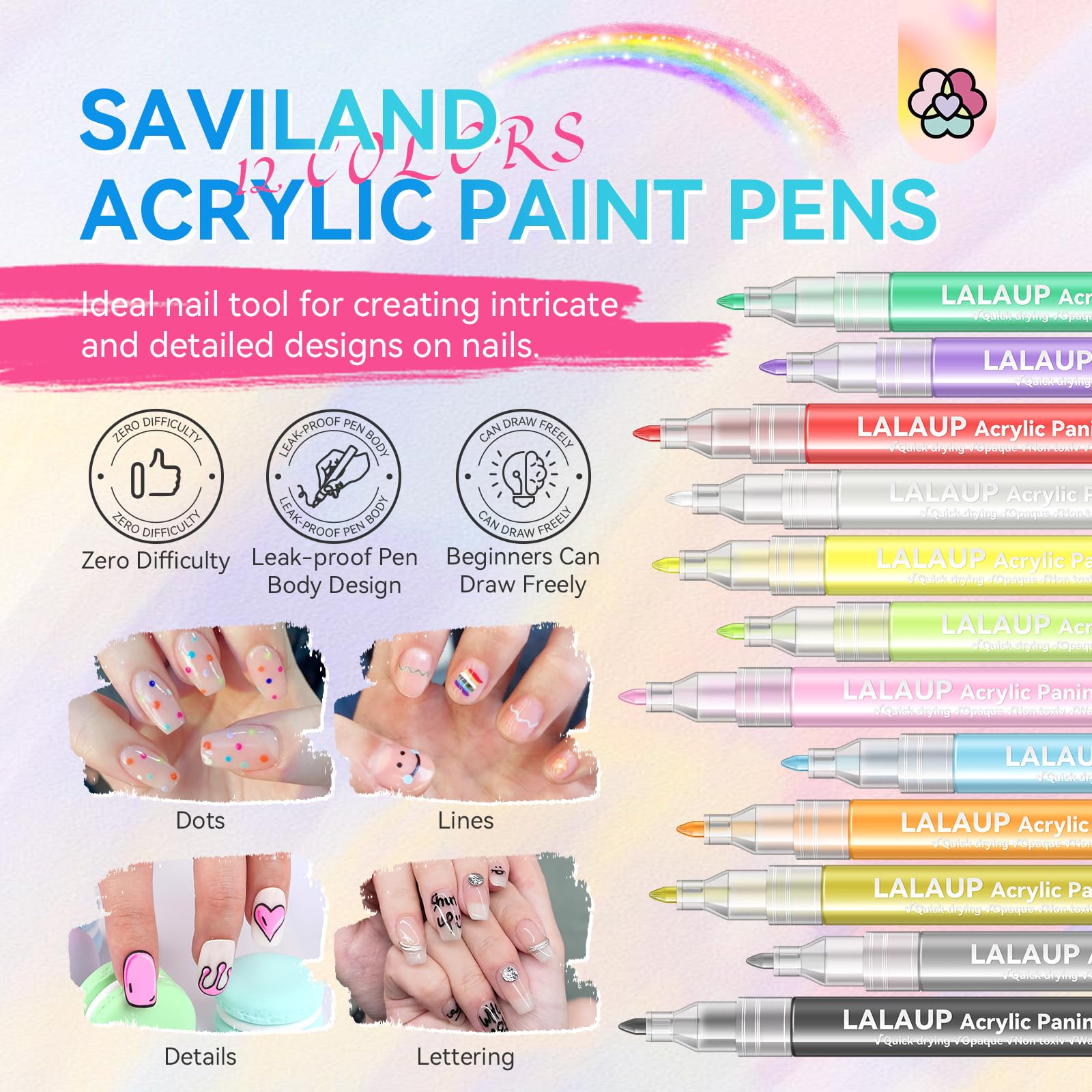 Conjunto Saviland de 12 colores para arte en uñas.