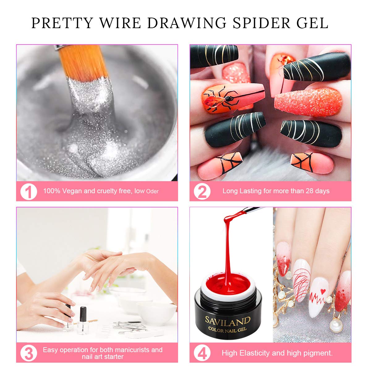 SAVILAND Spider Gel plateado para líneas brillantes y efectos metálicos