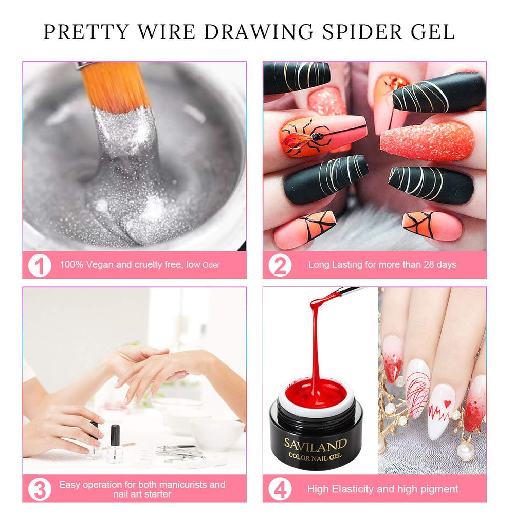 SAVILAND Spider Gel plateado para líneas brillantes y efectos metálicos