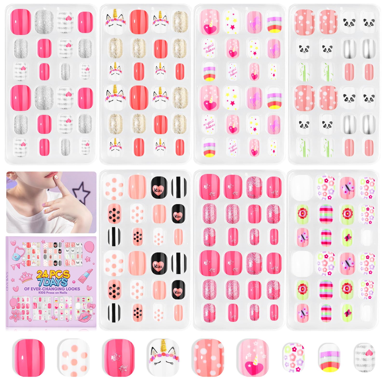 SAVILAND uñas postizas para niñas con 168 piezas y dibujos divertidos para decorar
