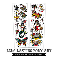 Savvi: hojas de tatuajes temporales, arte tradicional listo para elegir.