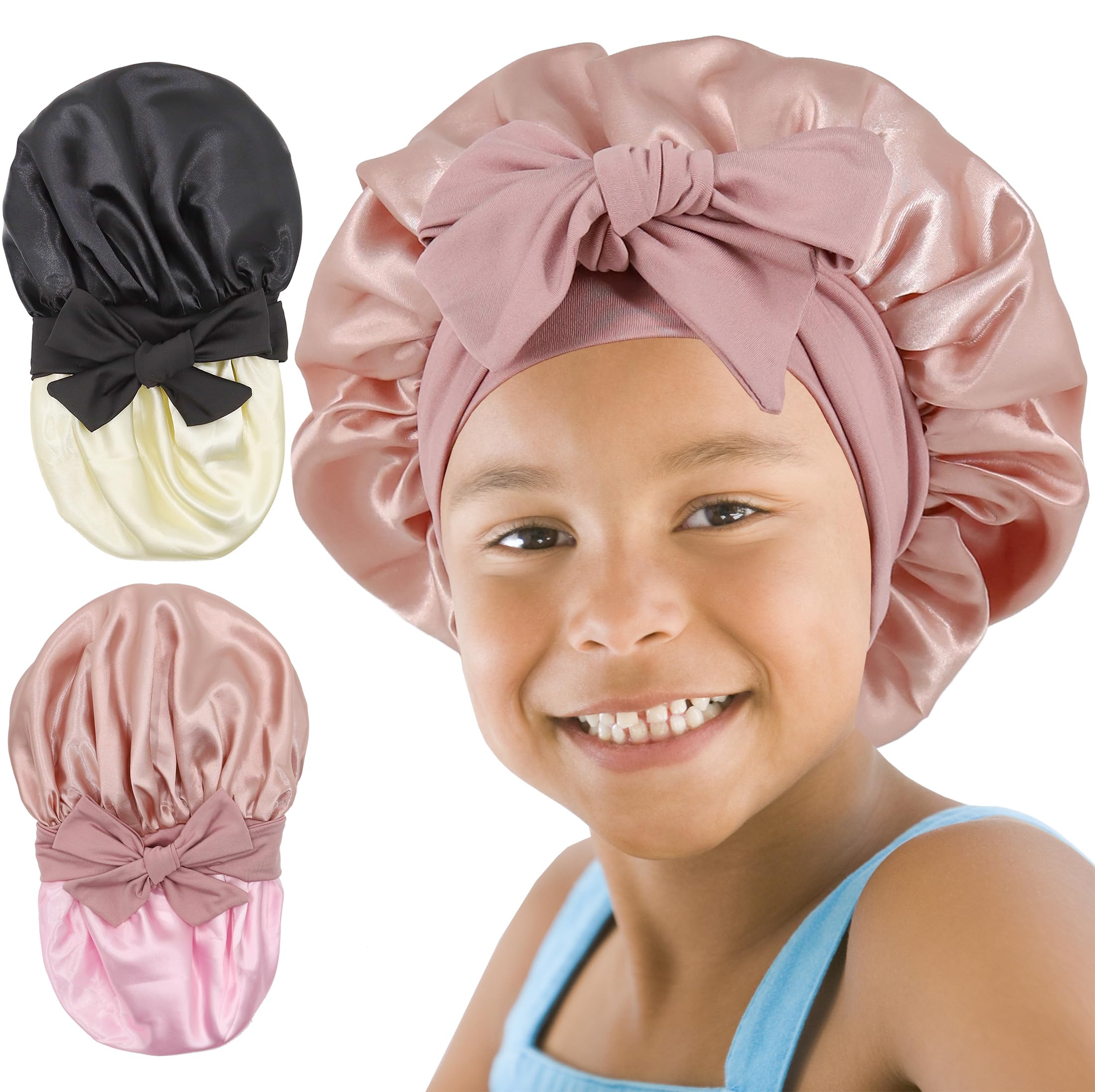 SAYMRE bonete niñas frente, cómodo y protege el cabello al dormir