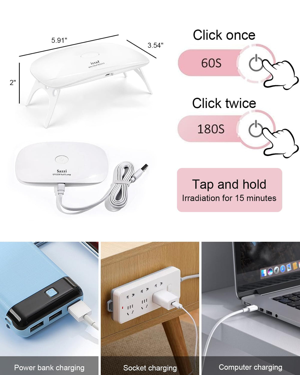 Controles de temporizadores de la lámpara Sazzi para curado preciso.