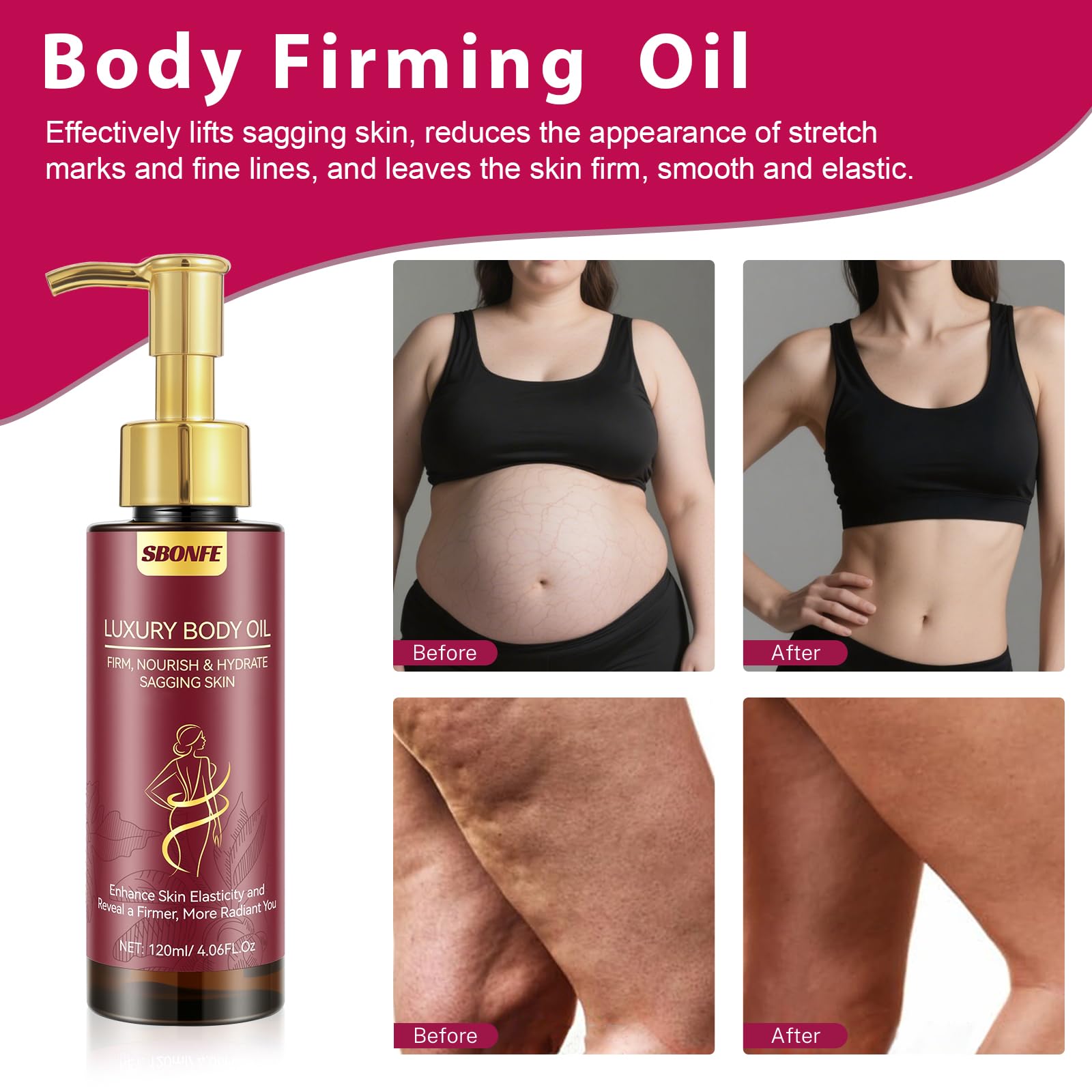 SBONFE Aceite Reafirmante, ingredientes naturales que nutren la piel.