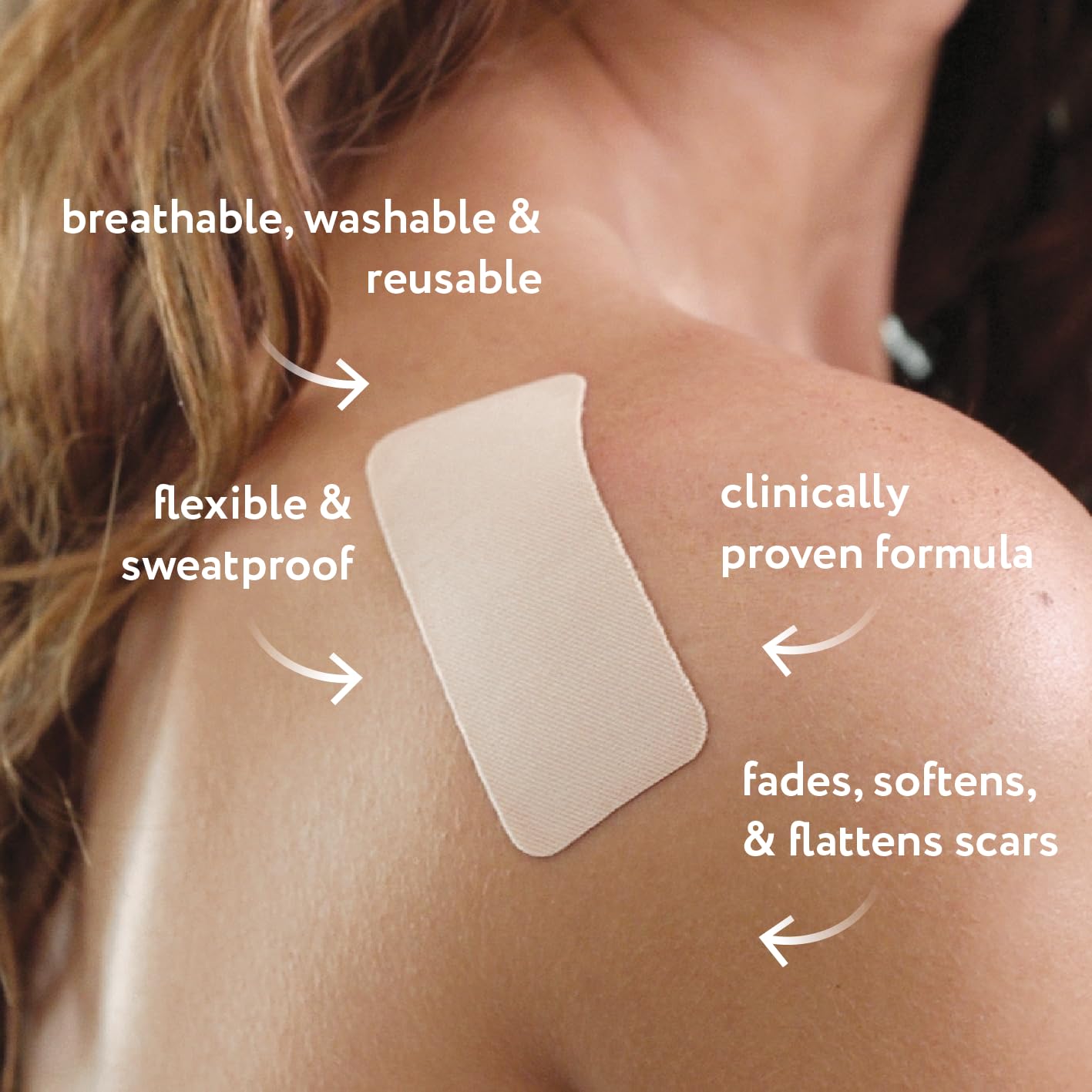 ScarAway feuilles silicone avancées application peau: adhérence discrète et hydratante.