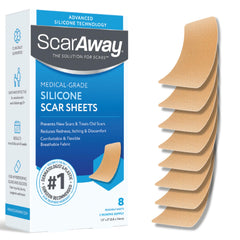 ScarAway feuilles silicone avancées emballage: pratique pour le soin des cicatrices.