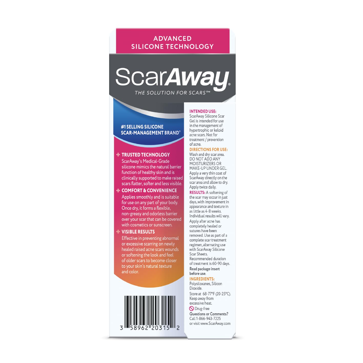 ScarAway: tecnología de silicona avanzada para cicatrices.