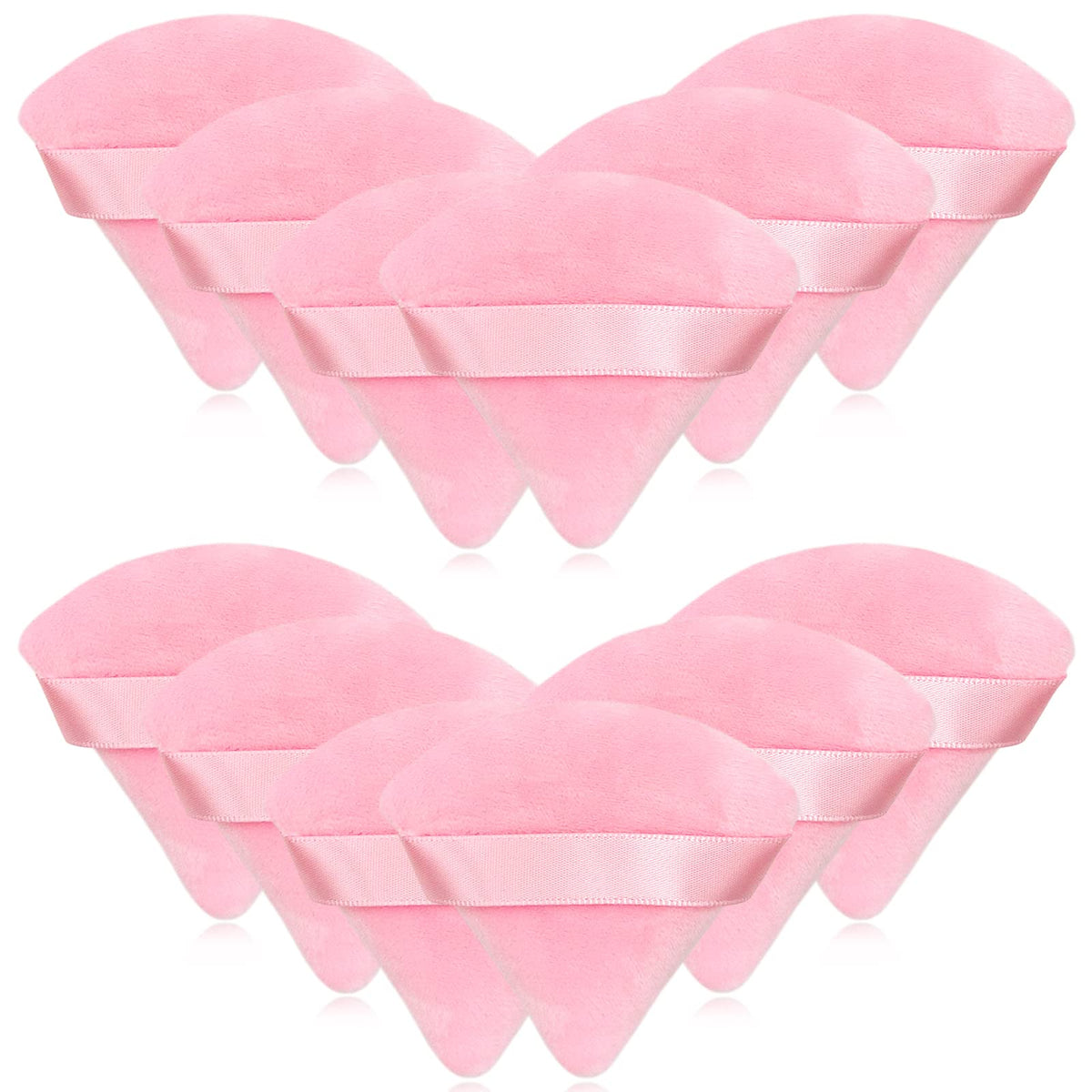 Puf triangular rosa Scartink de terciopelo para polvo suelto, acabado suave.