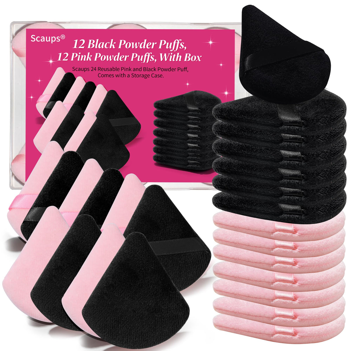 Esponja Scaups de polvo, diseño triangular, negro y rosa, para acabado uniforme