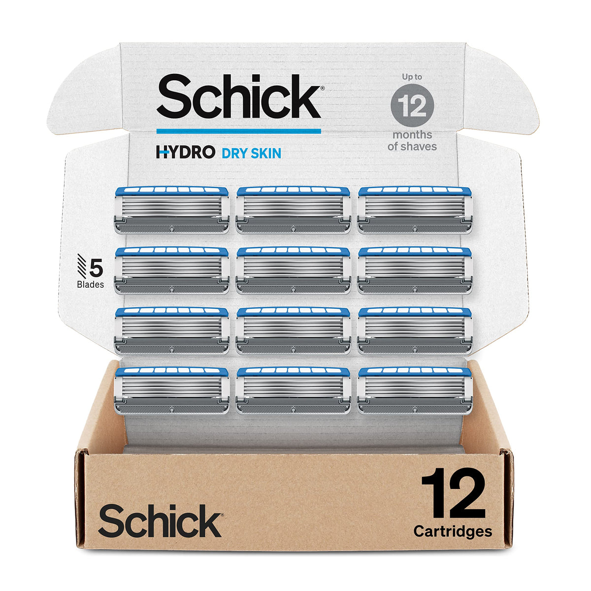 Schick Hydro Dry Skin recargas cabezal primer plano: deslizamiento suave para piel seca.