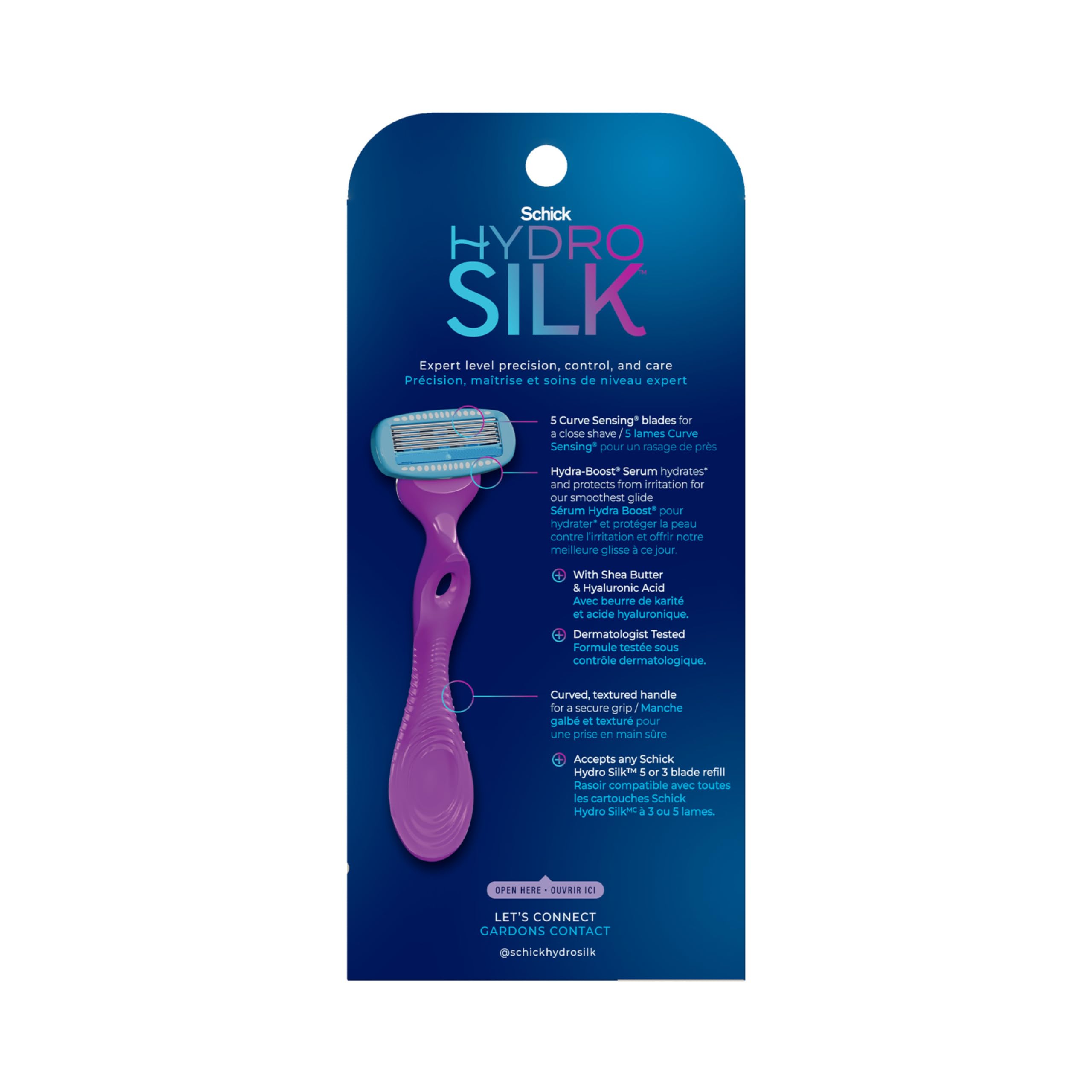 Schick Hydro Silk Moisture: incluye dos recambios hidratantes para uso continuo.