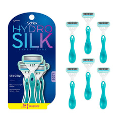 Schick Hydro Silk Sensitive rasuradora para mujeres con mango ergonómico para un afeitado seguro.