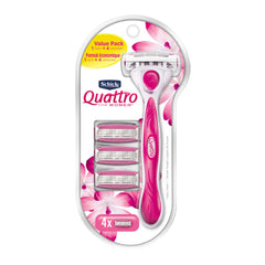 Schick Quattro Mujeres: manija de goma para un agarre cómodo y estable durante el afeitado.