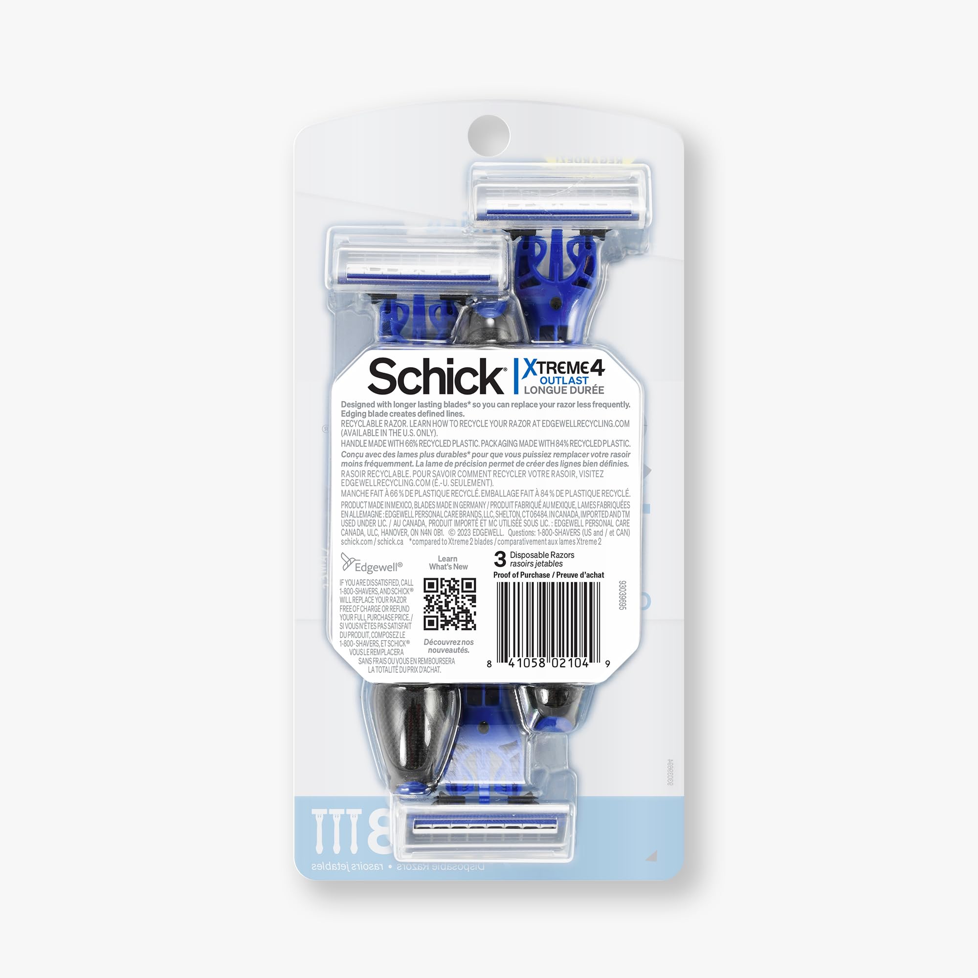 Paquete de tres Schick Xtreme 4 Outlast ideal para viaje y uso diario.