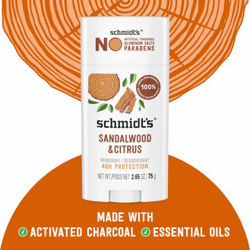 Schmidt's Sandalwood y Citrus, árbol de té y lavanda para aroma natural.
