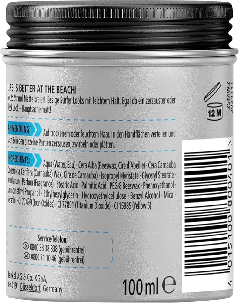 Schwarzkopf Got2B Beach Boy Matt, botella de 100 ml, estilo de peinado con volumen ligero.