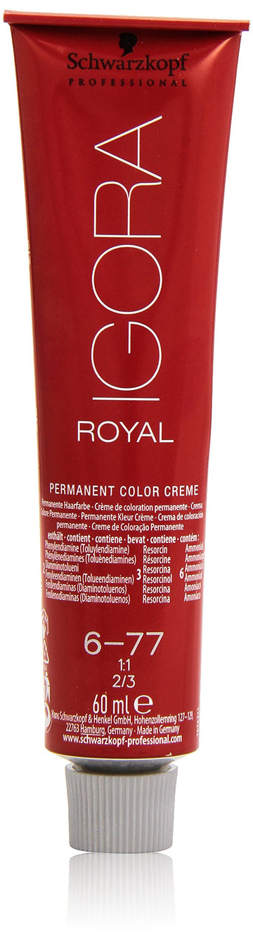 Schwarzkopf Igora Royal bottle shows 6-77 copper-dark blonde with vibrant color