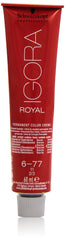 Schwarzkopf Igora Royal bottle shows 6-77 copper-dark blonde with vibrant color