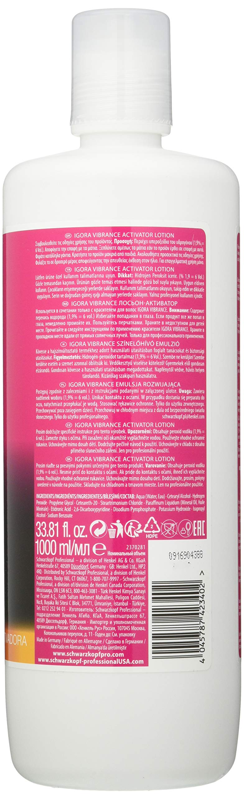 Schwarzkopf Igora Royal activador en bote facilita mezcla rápida y precisa.
