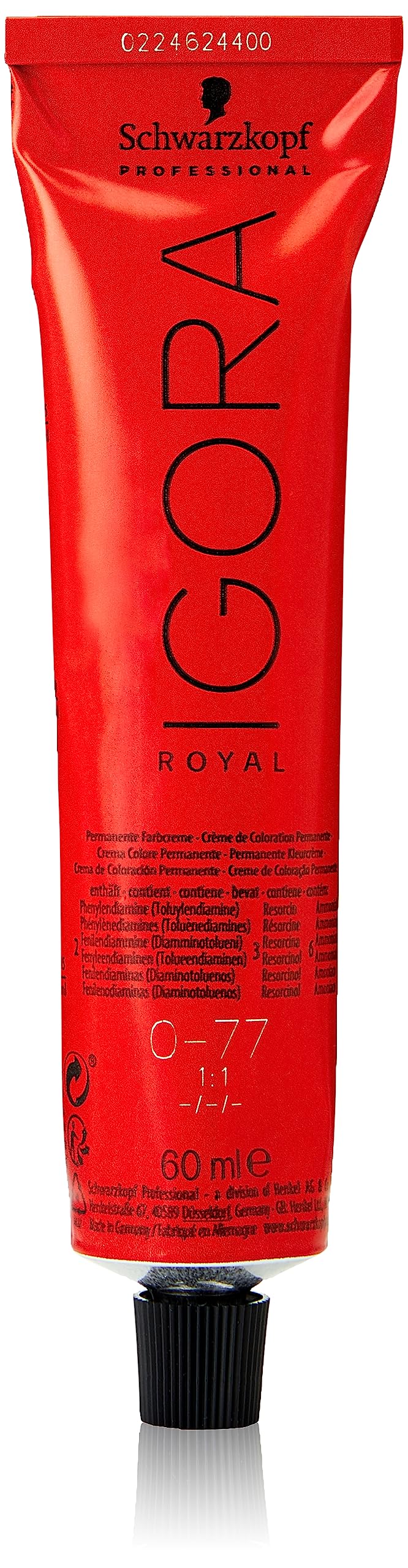 Schwarzkopf IGORA ROYAL Color Creme 0-77 02/13, envase compacto para aplicación precisa.
