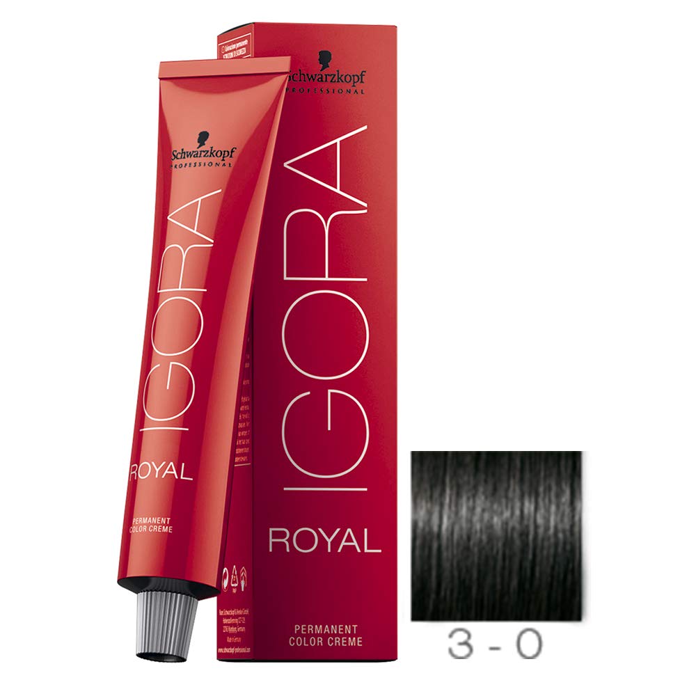 Schwarzkopf Igora Royal color creme 3-0 in dark brown during application for even coverage.