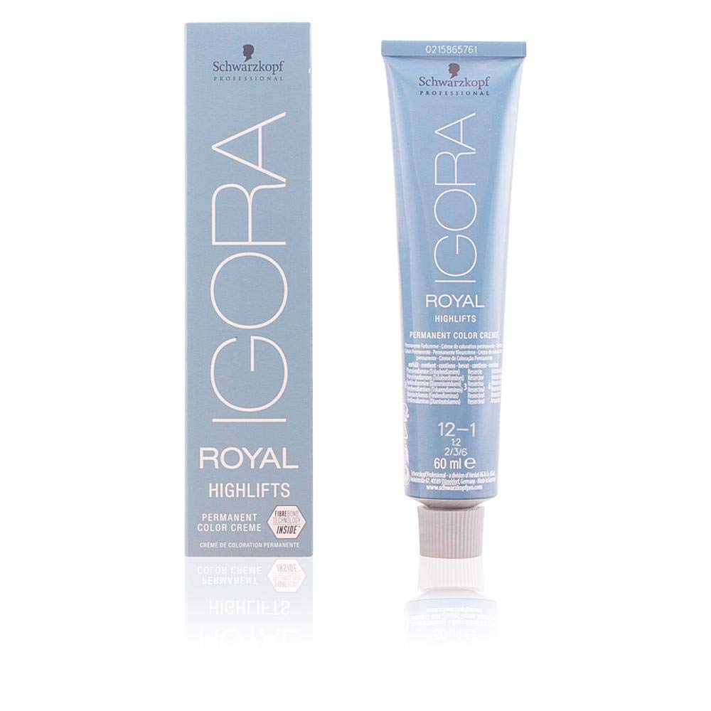 Schwarzkopf Igora Royal Highlifts 12-1 Super Ash, muestra de tono rubio frío, ideal para retoques.
