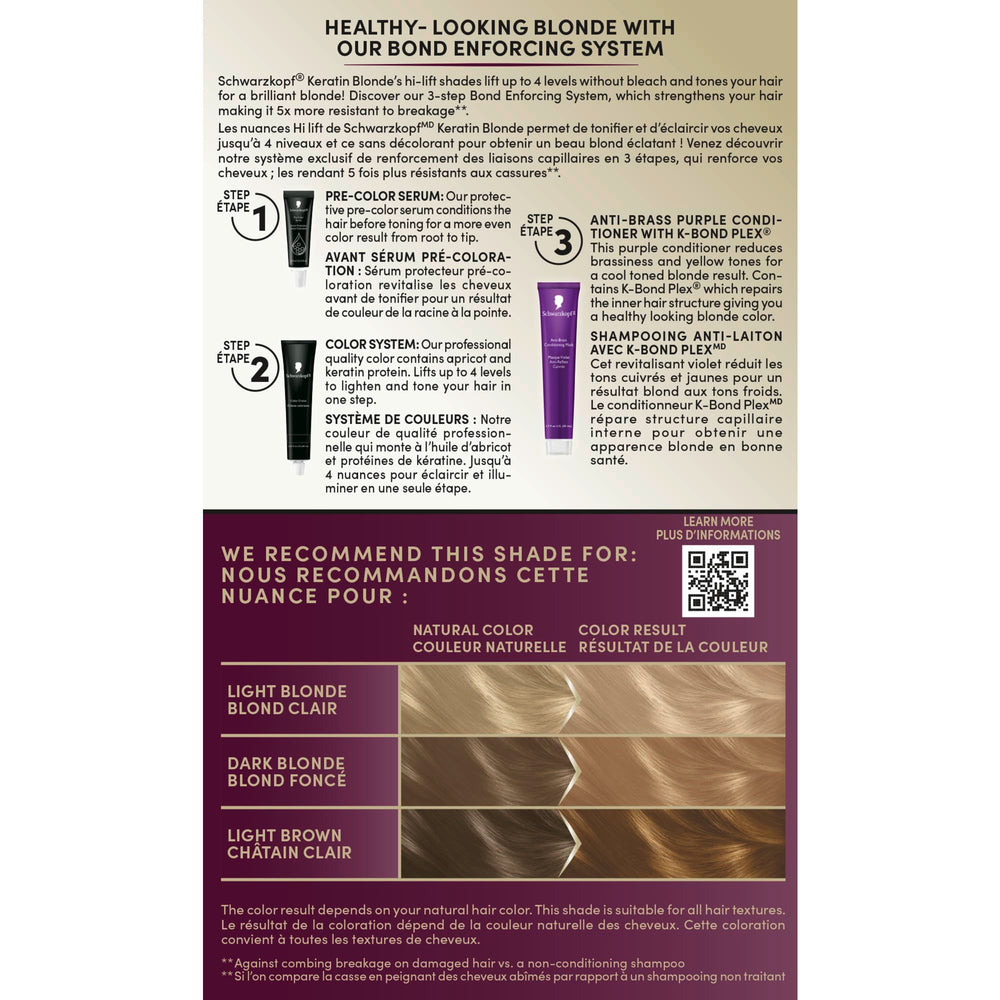 Schwarzkopf Keratin Blonde: acondicionador violeta antibrass para un brillo equilibrado.