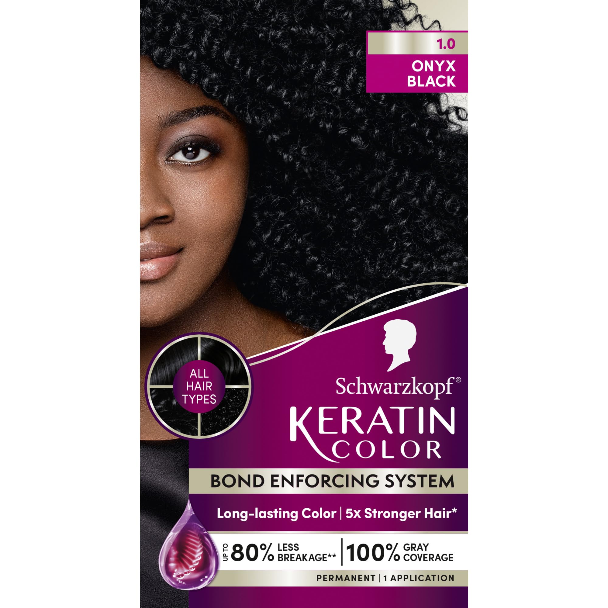 Schwarzkopf Keratin Color 1.0 Negro Onix: crema de tinte para cobertura intensa.