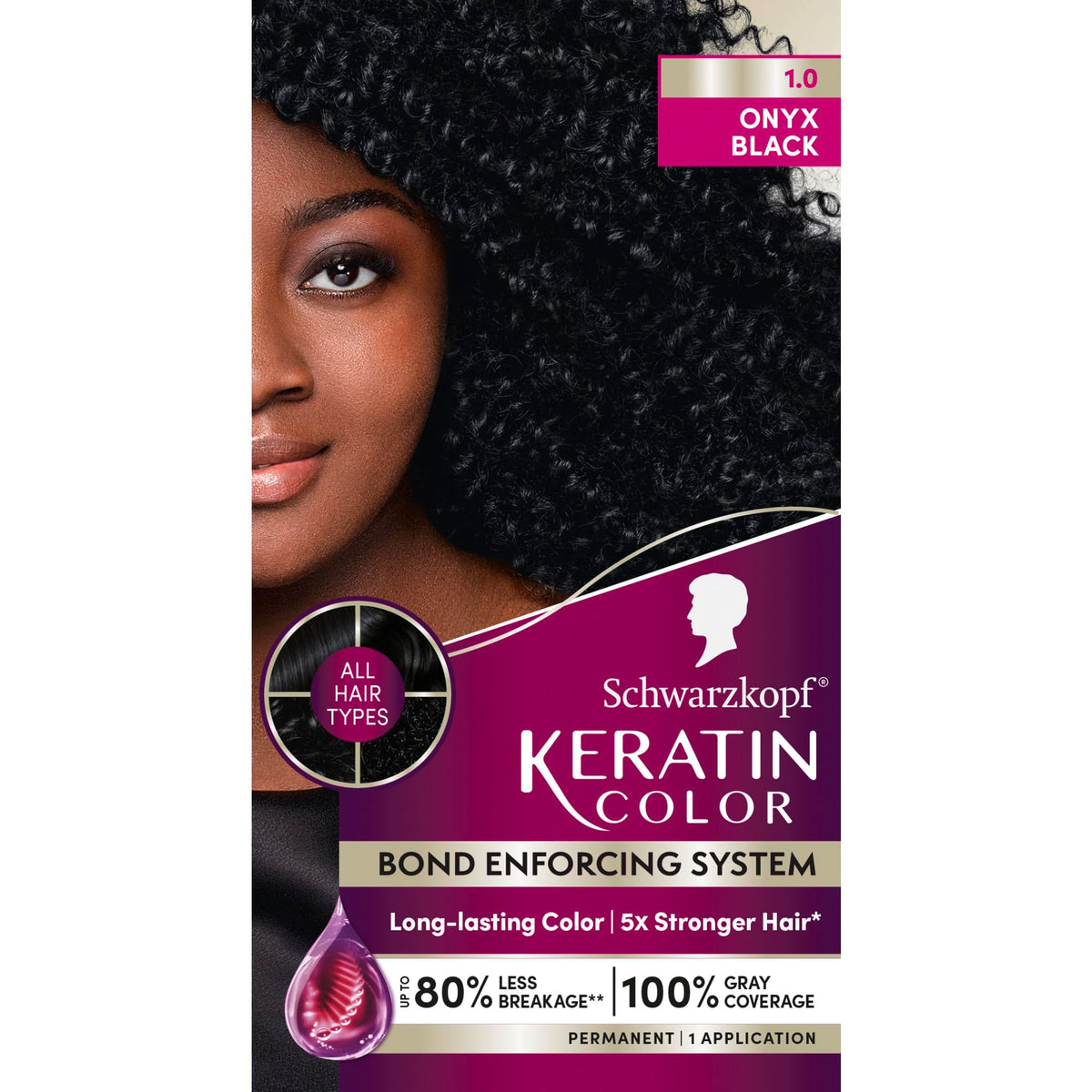 Schwarzkopf Keratin Color 1.0 Negro Onix: crema de tinte para cobertura intensa.