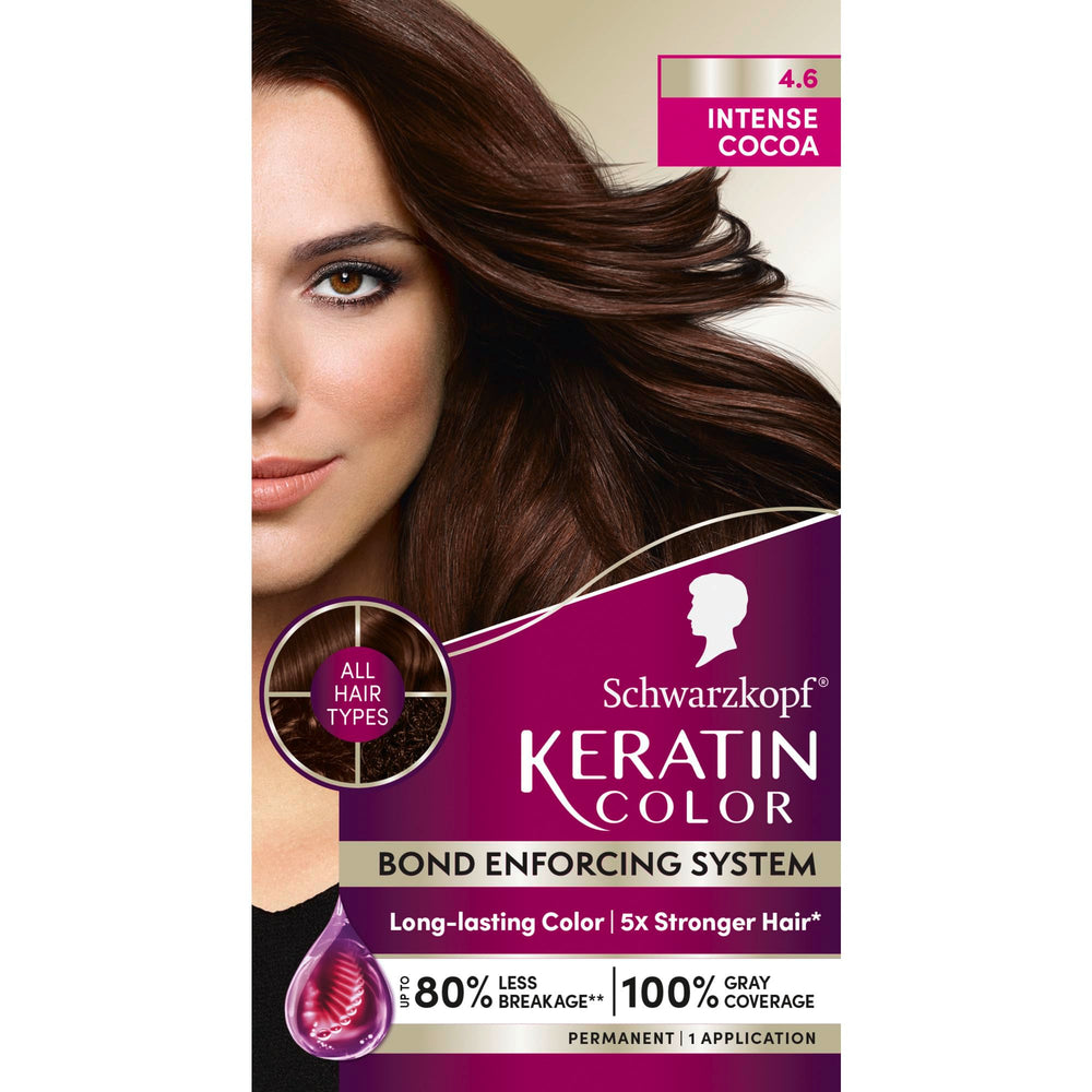 Schwarzkopf Keratin Color, embalaje frontal, color profesional para casa.
