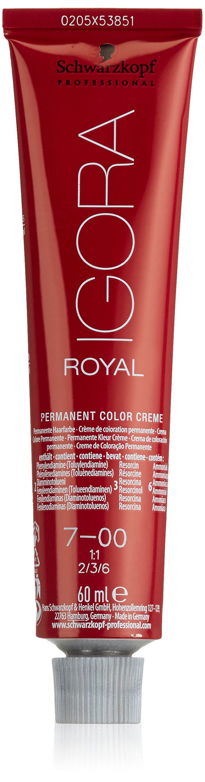 Schwarzkopf ROYAL IGORA 60 ml 7-00, revelador recomendado para desarrollo controlado.