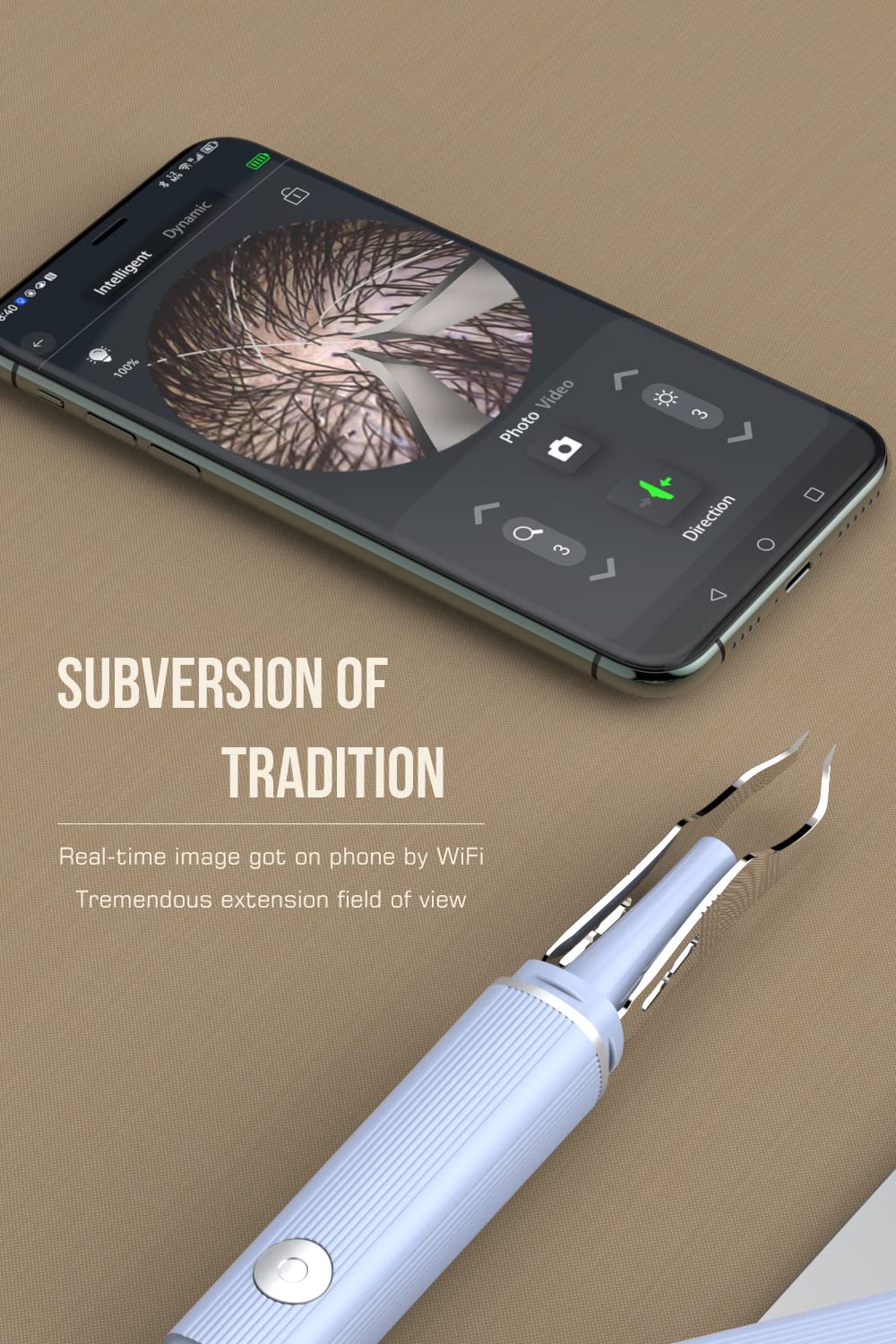 scopepick pinza con cámara 1080p para depilar cejas con mayor control.
