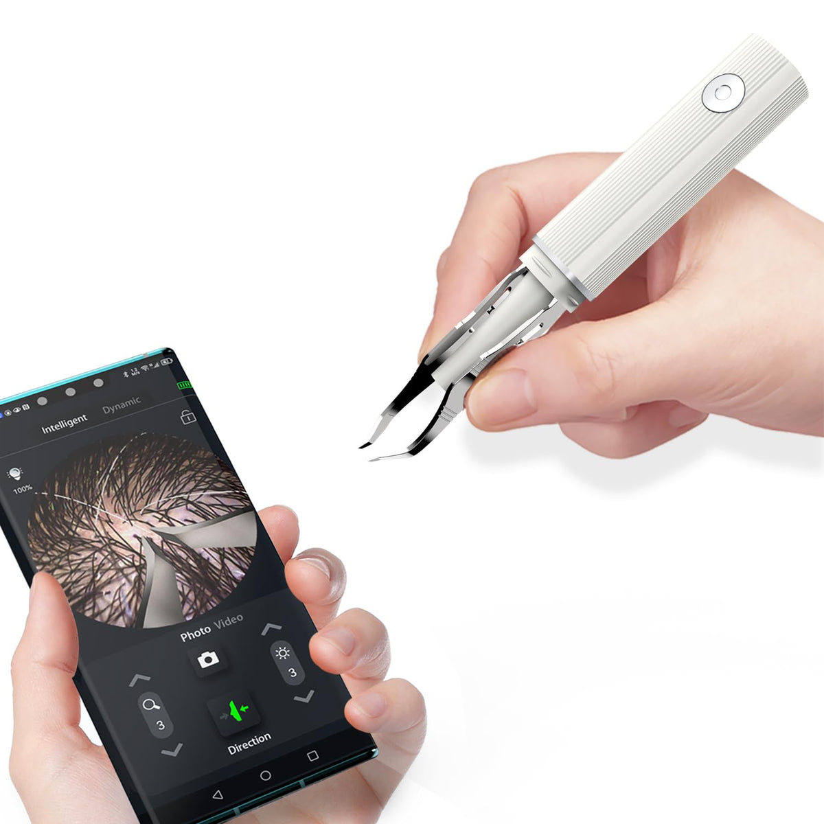 scopepick pinza para retiro de pelo con cámara 1080p, precisión en tareas delicadas.
