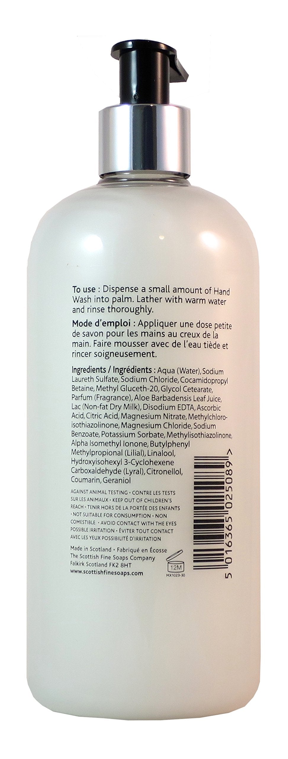 Au Lait de Scottish Fine Soaps, etiqueta limpia que sugiere fragancia calmante.